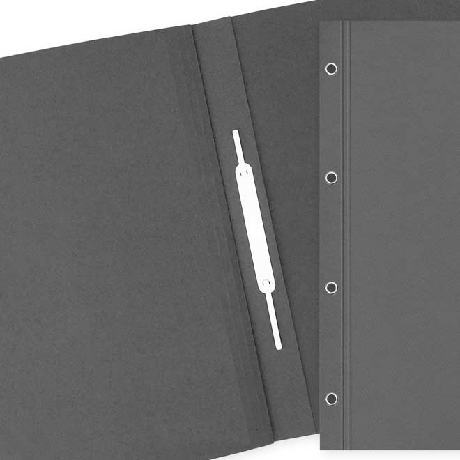 Detailansicht einer Abheft- und Vertragsmappe mit weißer Abheftmechanik innen.