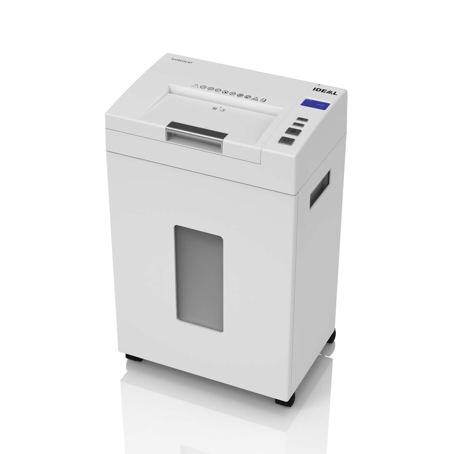 ideal shredcat 8292 cc aktenvernichter-rechte -und vorderansicht