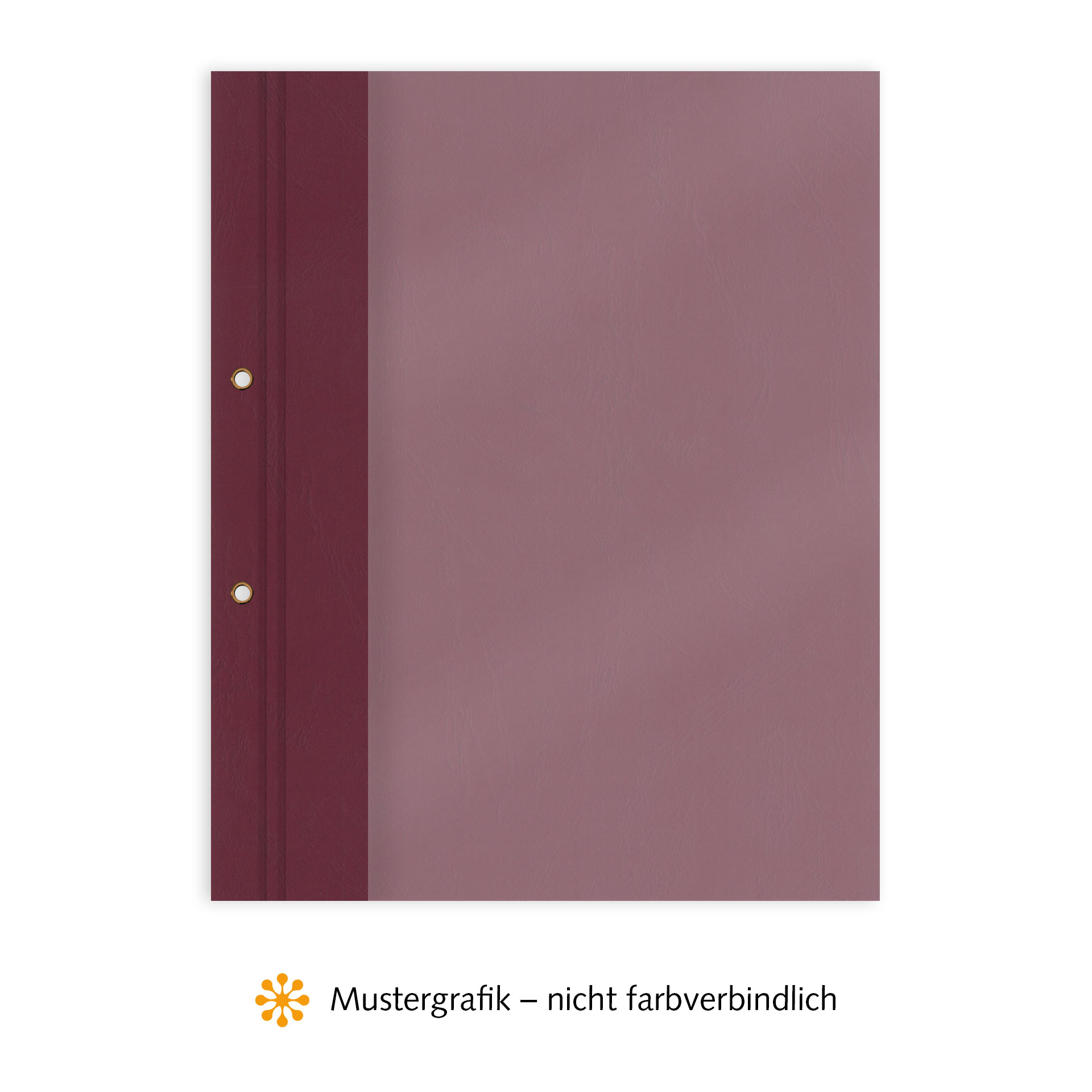 Bilanz- & Bindemappen B2, Vorderseite Folie MATT transparent, Rückseite Karton Leder, Bordeaux, innen 8-fach geöst, außen 2-fach geöst, Ösen Eisen vermessingt