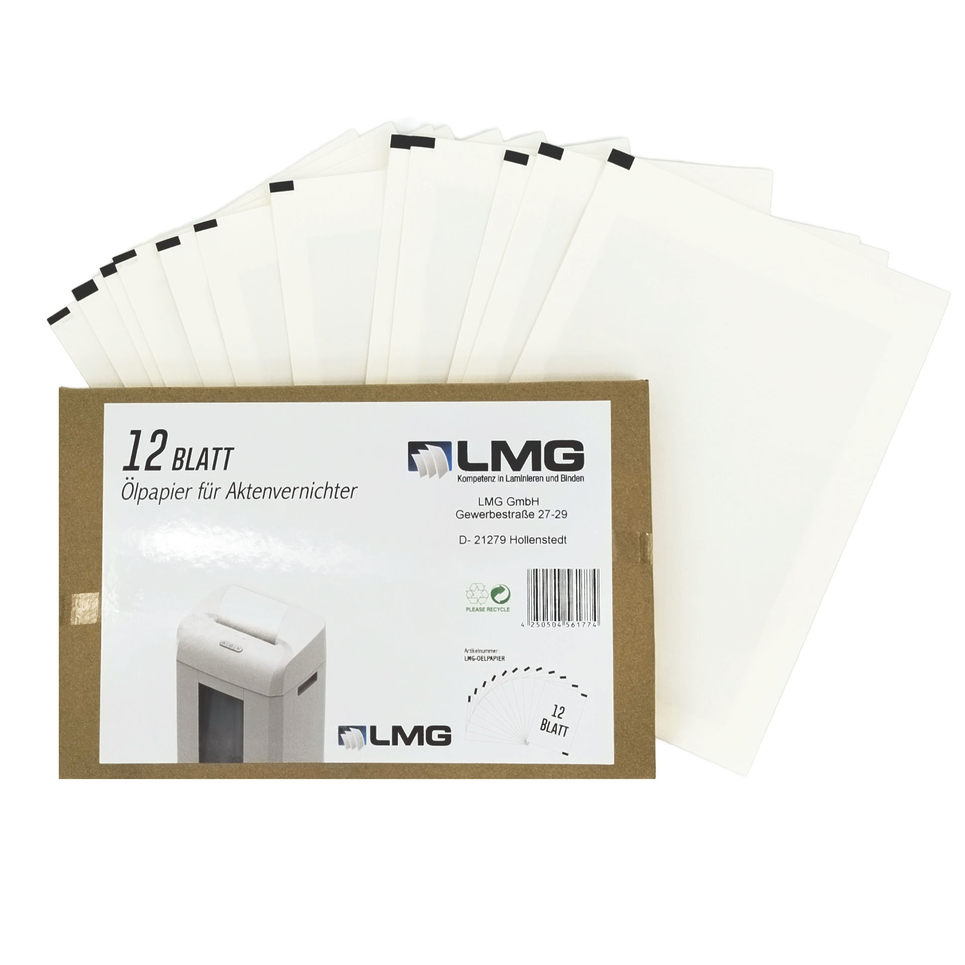 LMG Ölpapier für Aktenvernichter | 12 Blatt LMG Ölpapier für Aktenvernichter | 12 Blatt