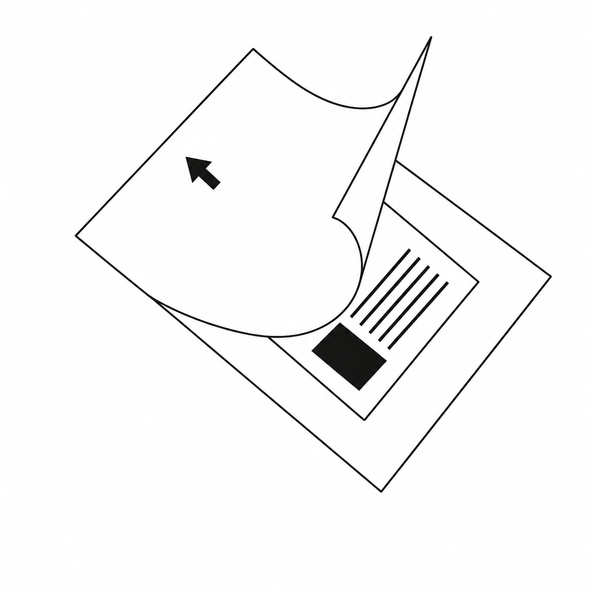 Schutzhülle, Carrier für Laminierfolien Schutzhülle, CarrierSchwarz-weiße Illustration einer geöffneten Carrier-Schutzhülle mit eingelegtem Dokument. Auf der oberen Hüllenseite ist ein Pfeil abgebildet. für Laminierfolien DIN A4