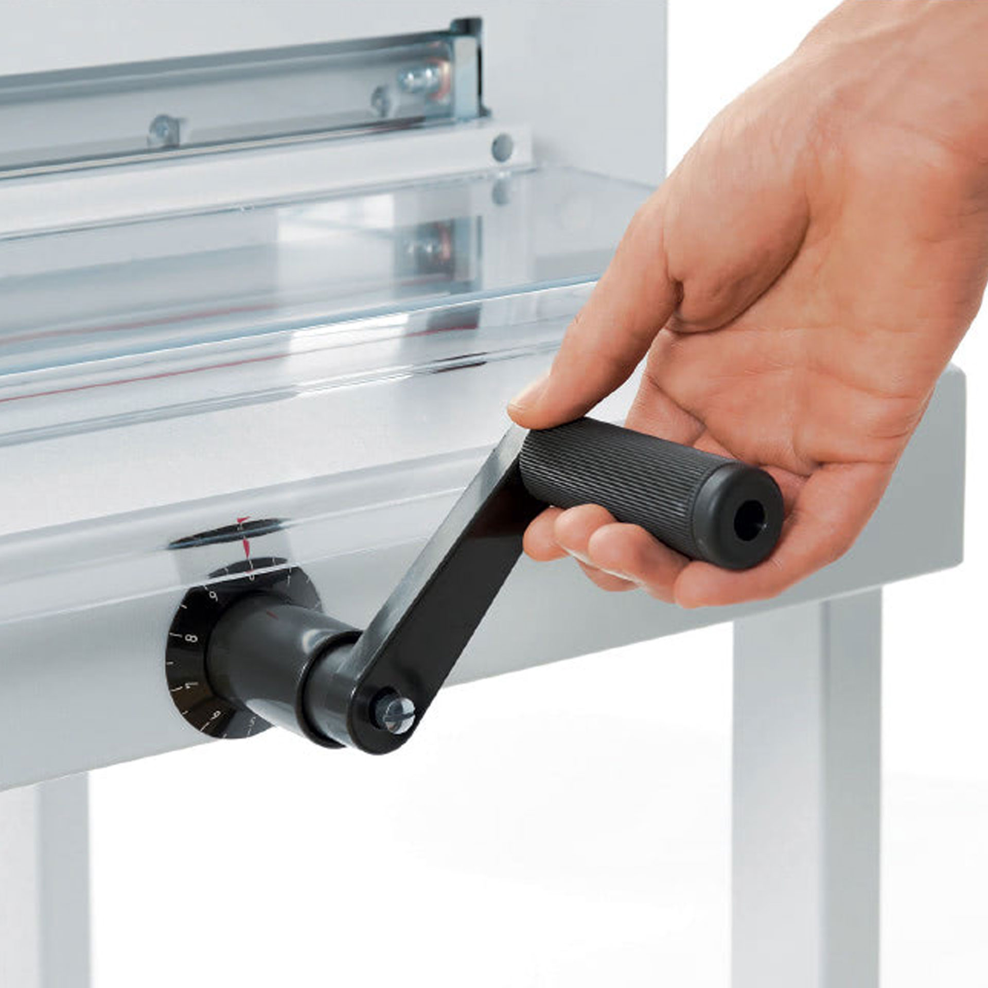 ideal 4305 stapelschneider-frontansicht handkurbel ideal 4305 stapelschneider - frontansicht der handkurbel