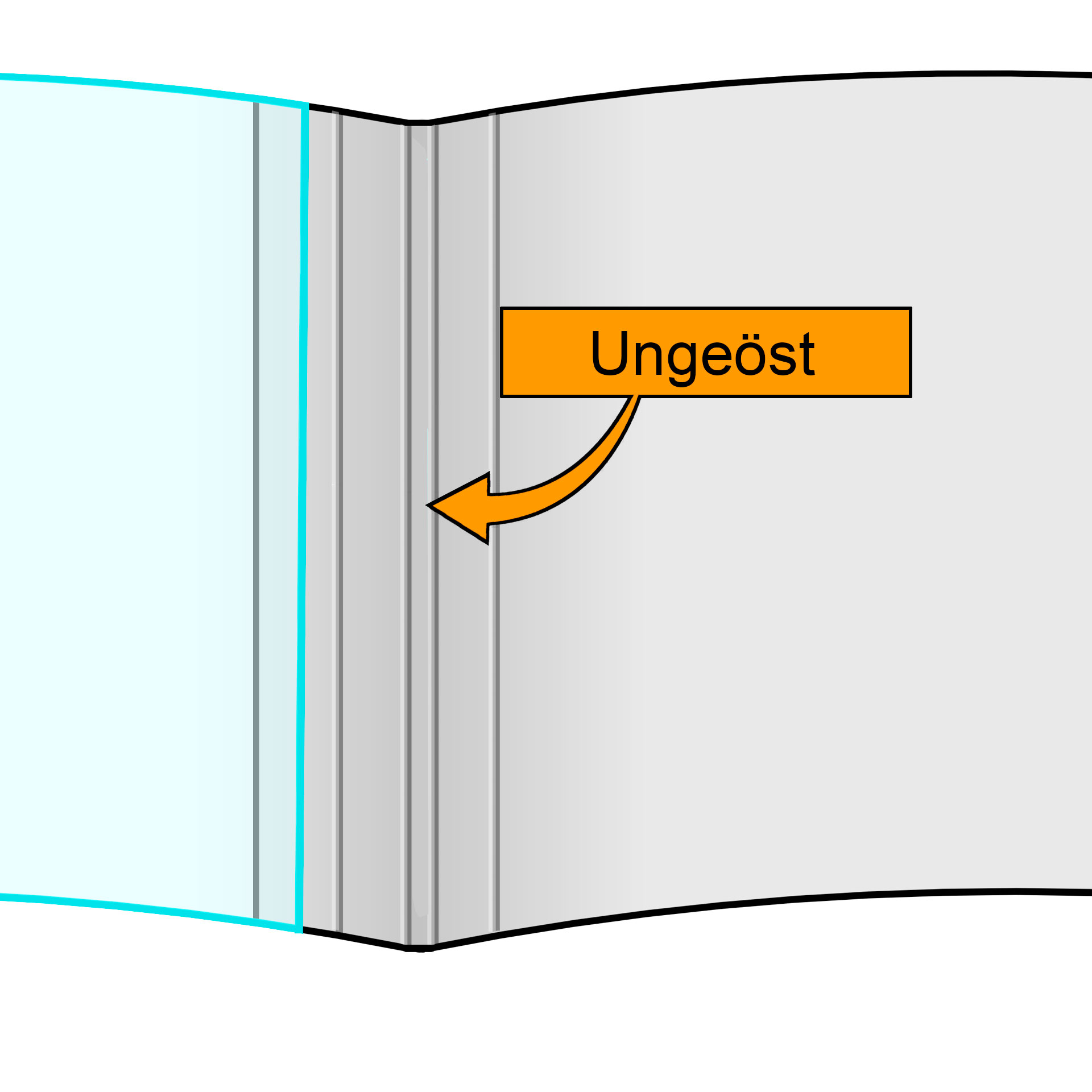 Grafik/Detailansicht: Ansicht innen von ungeöster Ösenmappe / Ösmappe DUO Cover mit einem mattem Folien-Cover.