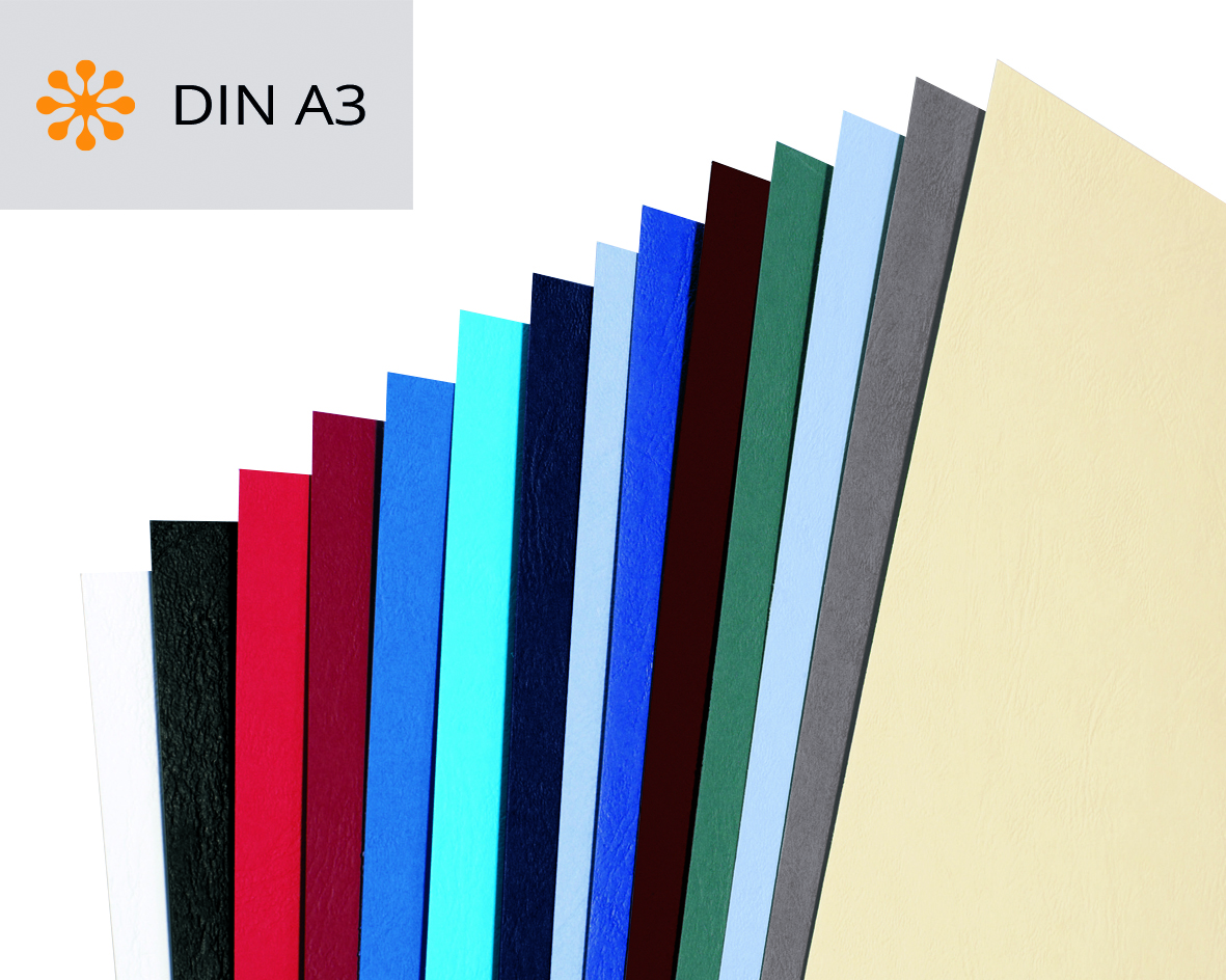 Bindekarton in verschiedenen Farben und Oberflächsenstrukturen in DIN A3