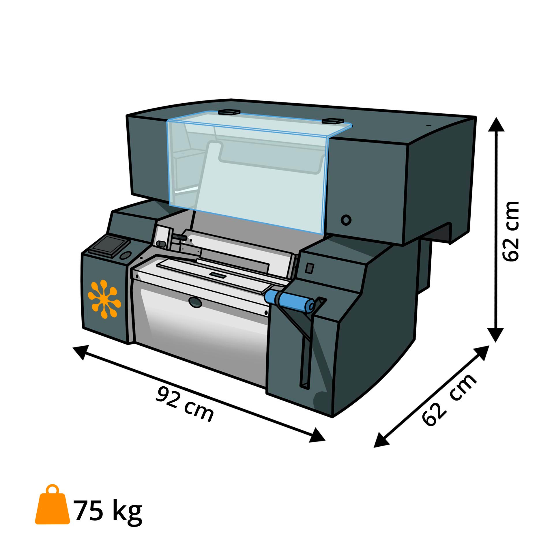 Maße des Fastbind ONE Sense Ultra Maßgrafik des Fastbind ONE Sense Ultra: 92 cm breit, 67 cm tief, 62 cm hoch und 75 kg schwer
