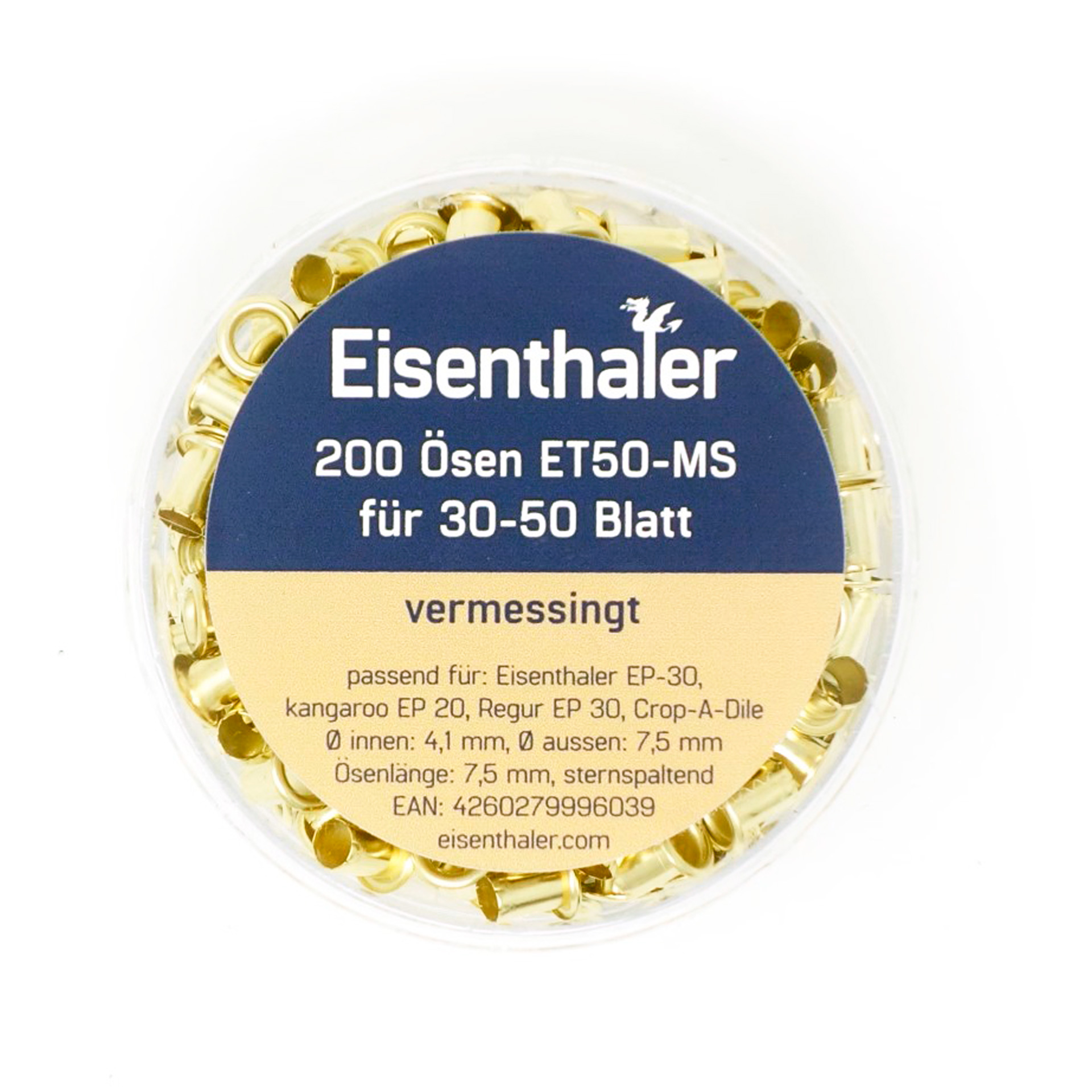 EISENTHALER Ösen ET50-MS, 30 bis 50 Blatt, 4260279996039 | vermessingt EISENTHALER Ösen ET50-MS, 30 bis 50 Blatt, 4260279996039 | vermessingt