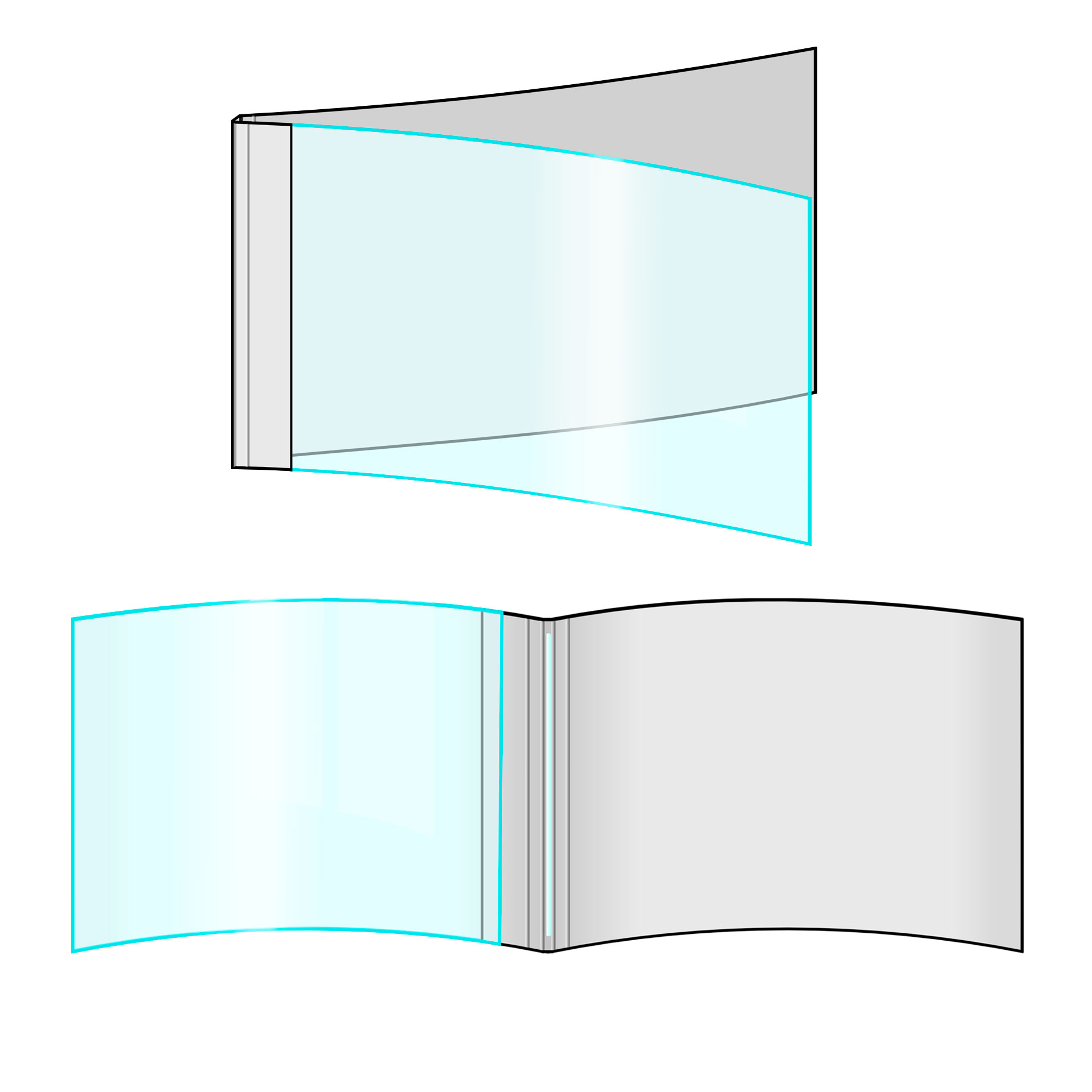 Thermobindemappen A4 quer - Beispiel Thermobindemappen mit Folien-Cover (matt) im Querformat (Ansicht außen/innen). Grafik: Thermobindemappe A4 quer - Beispiel Thermobindemappen mit Folien-Cover (matt) im Querformat (Ansicht außen/innen).