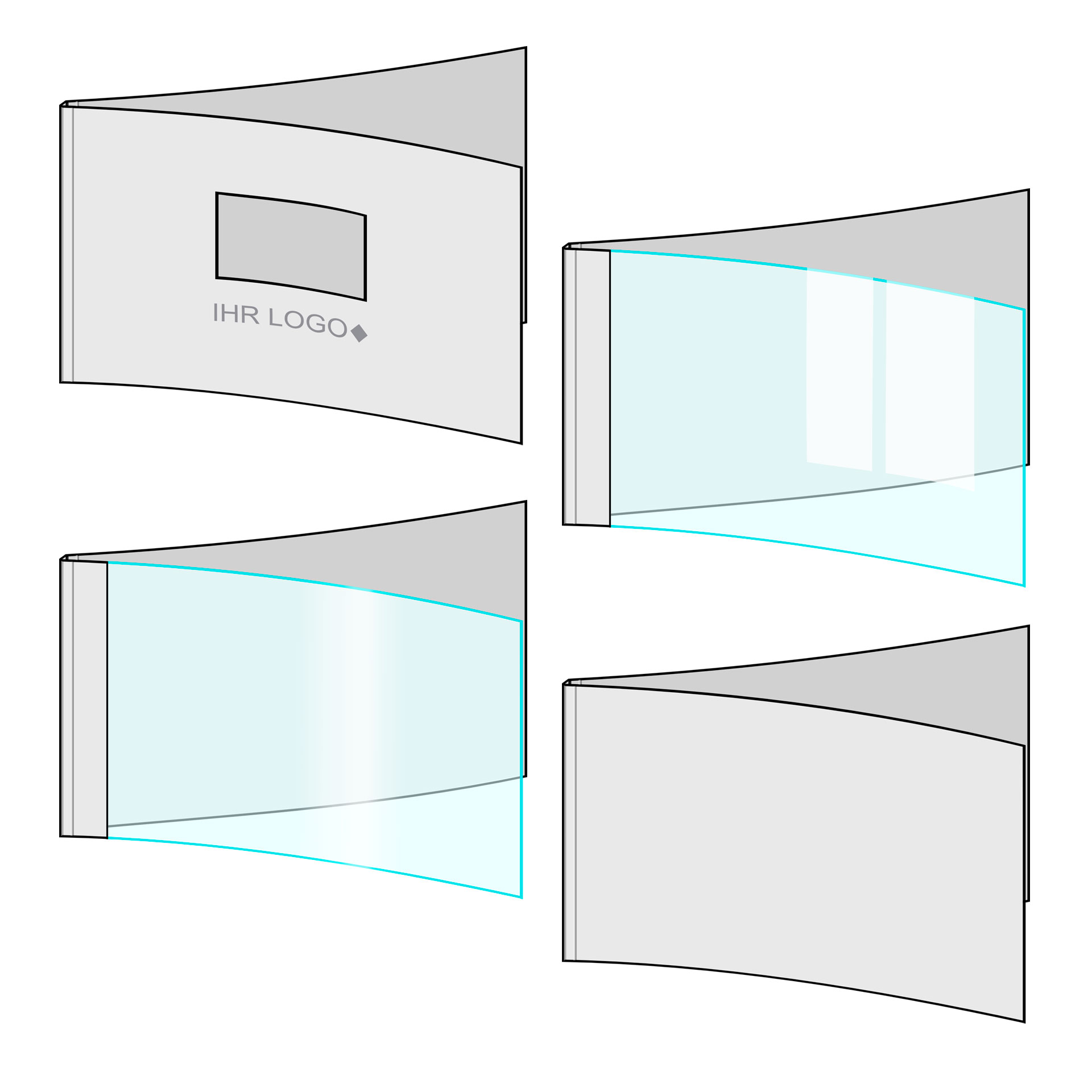 Thermobindemappen A4 quer - Coverbild mit 4 unterschiedlichen Ansichtsbeispielen von Mappen im Querformat