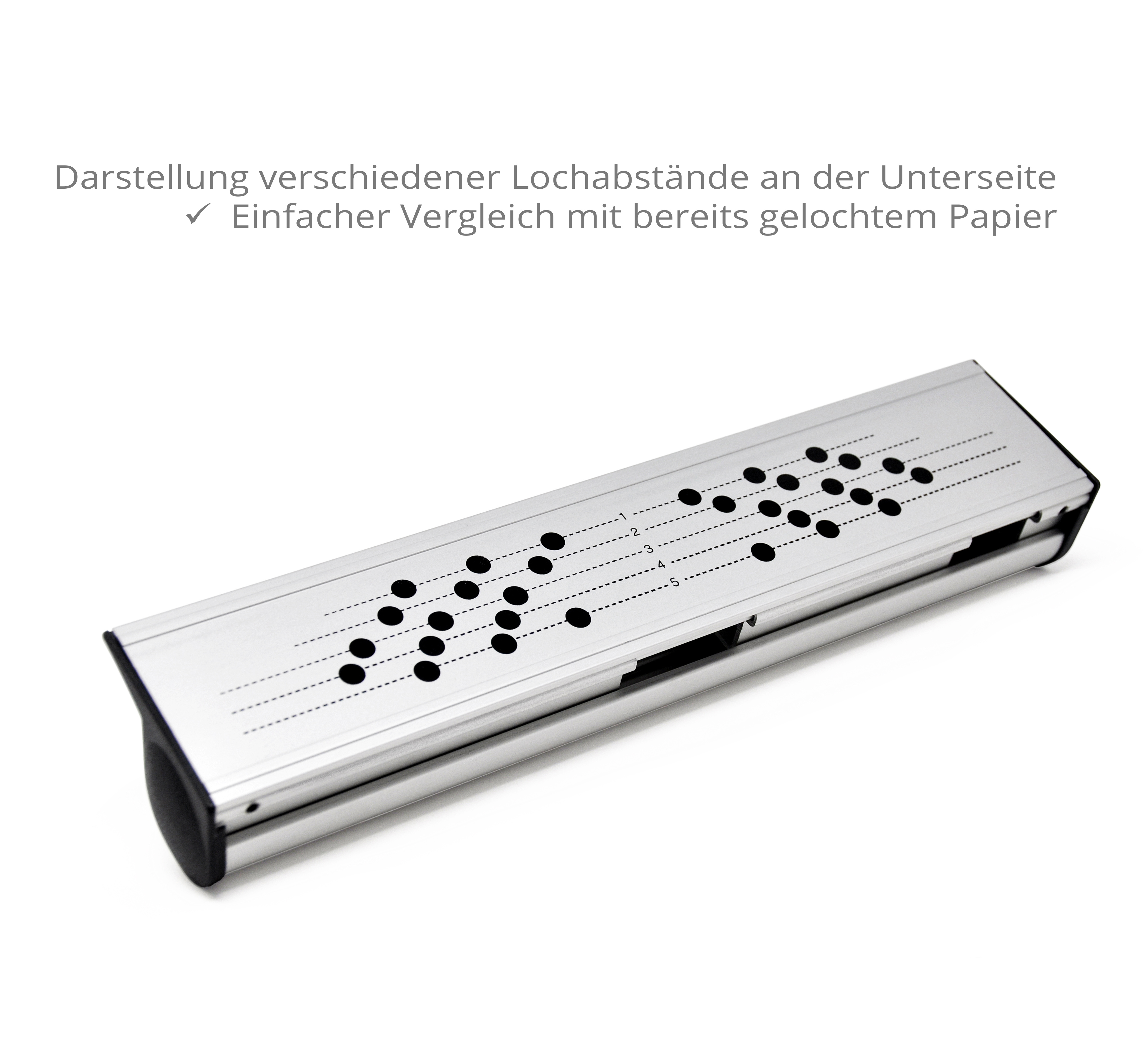 Holix Universal Locher | Unterseite mit Skala Holix Universal Locher | Unterseite mit praktischer Skala für verschiedene Lochabstände