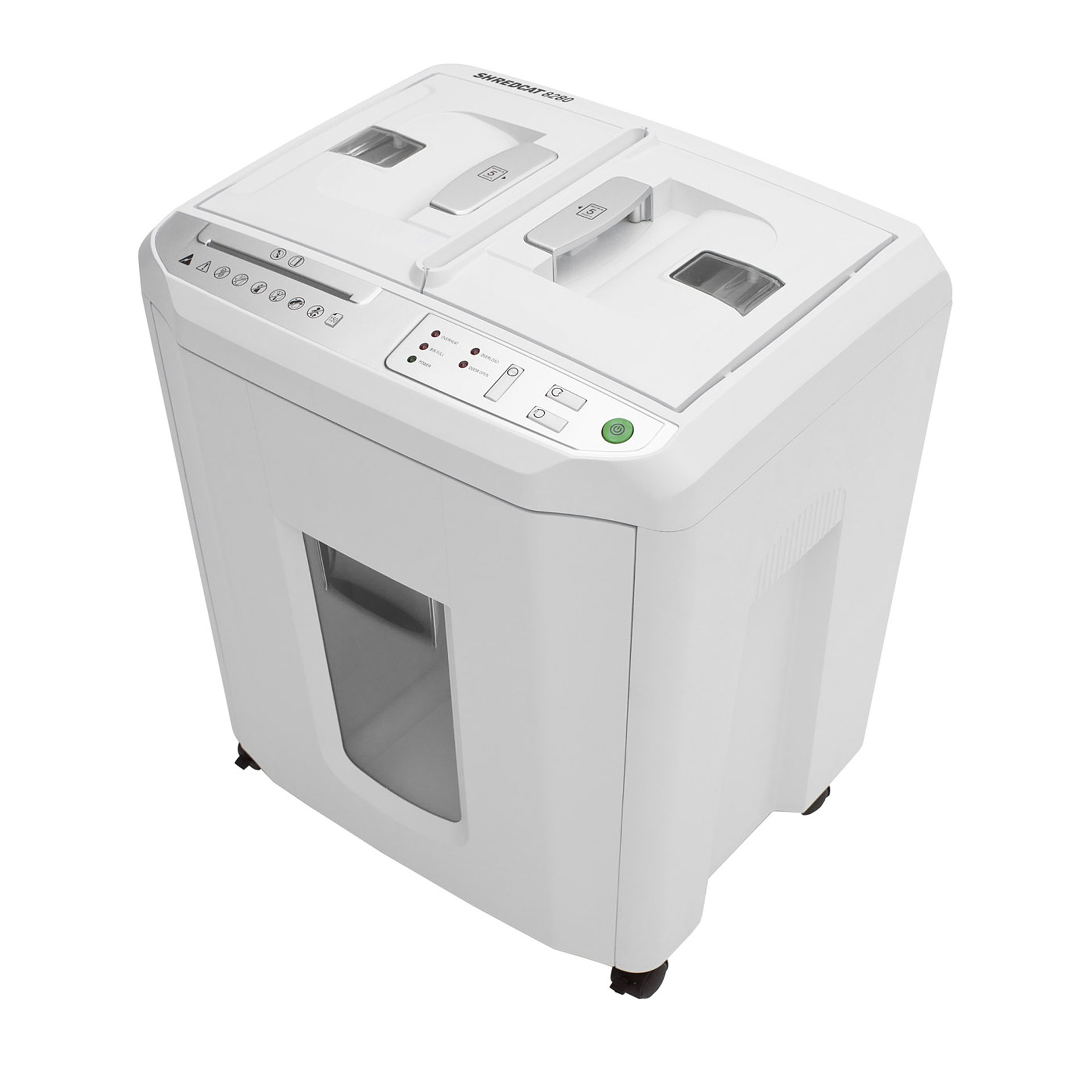 ideal aktenvernichter shredcat 8280 CC- ansicht von rechts oben auf die funktionsanzeigen