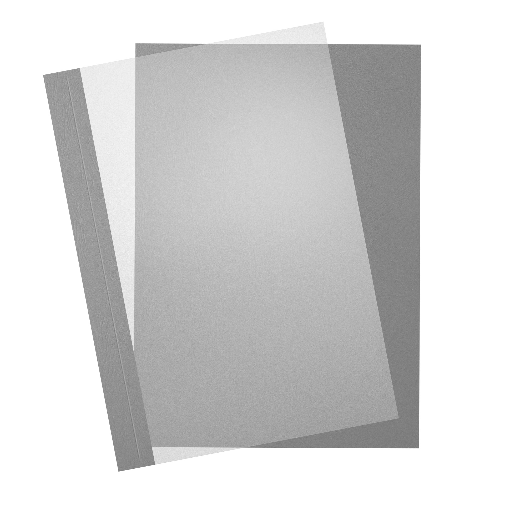 Bindefolien MATT transparent mit Randstreifen | SureBind / Velobind Cover | Leder - Grau mit Rückendeckel