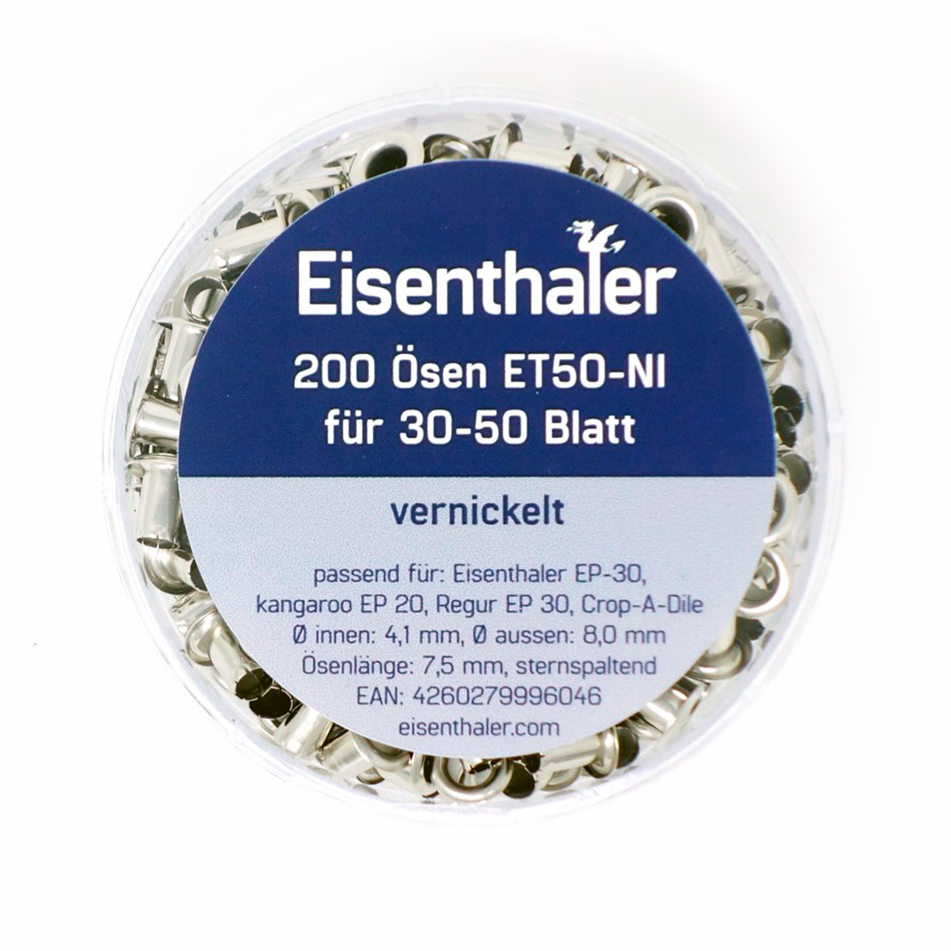 EISENTHALER Ösen ET50-NI, 30 bis 50 Blatt, 4260279996048 | vernickelt EISENTHALER Ösen ET50-NI, 30 bis 50 Blatt, 4260279996048 | vernickelt