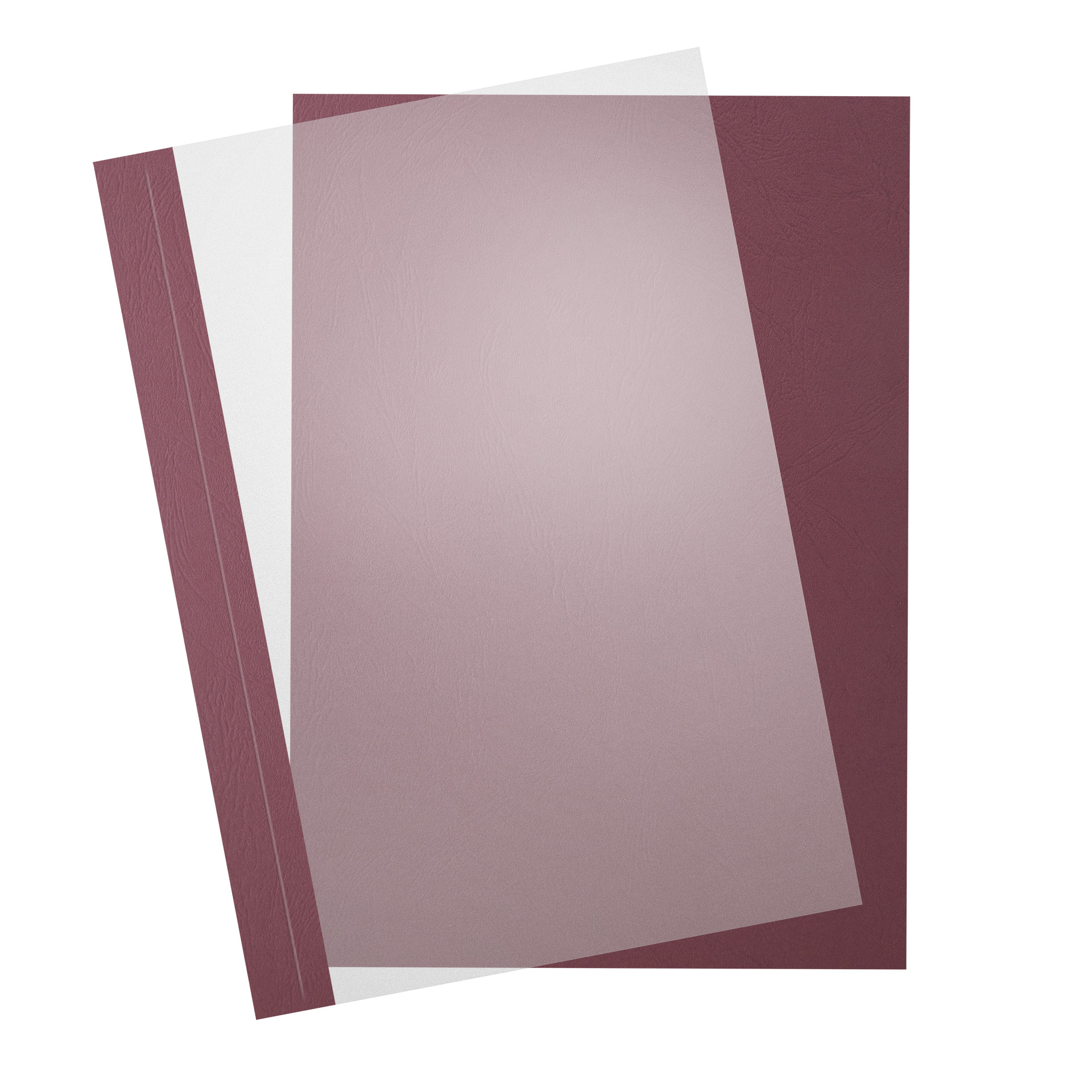 Bindefolien MATT transparent mit Randstreifen | SureBind / Velobind Cover | Leder - Bordeaux mit Rückendeckel