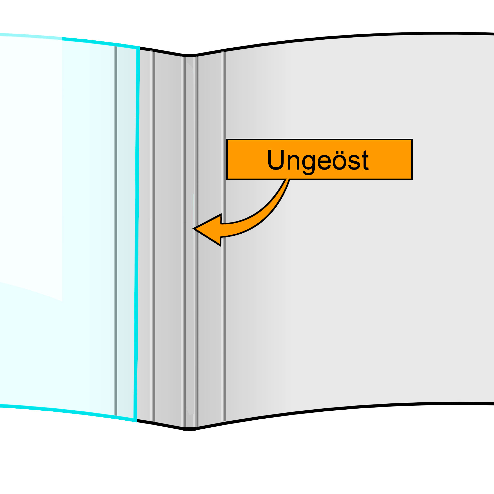 Grafik/Detailansicht: Ansicht innen von ungeöster Ösenmappe / Ösmappe DUO Cover mit einem klarem Folien-Cover.