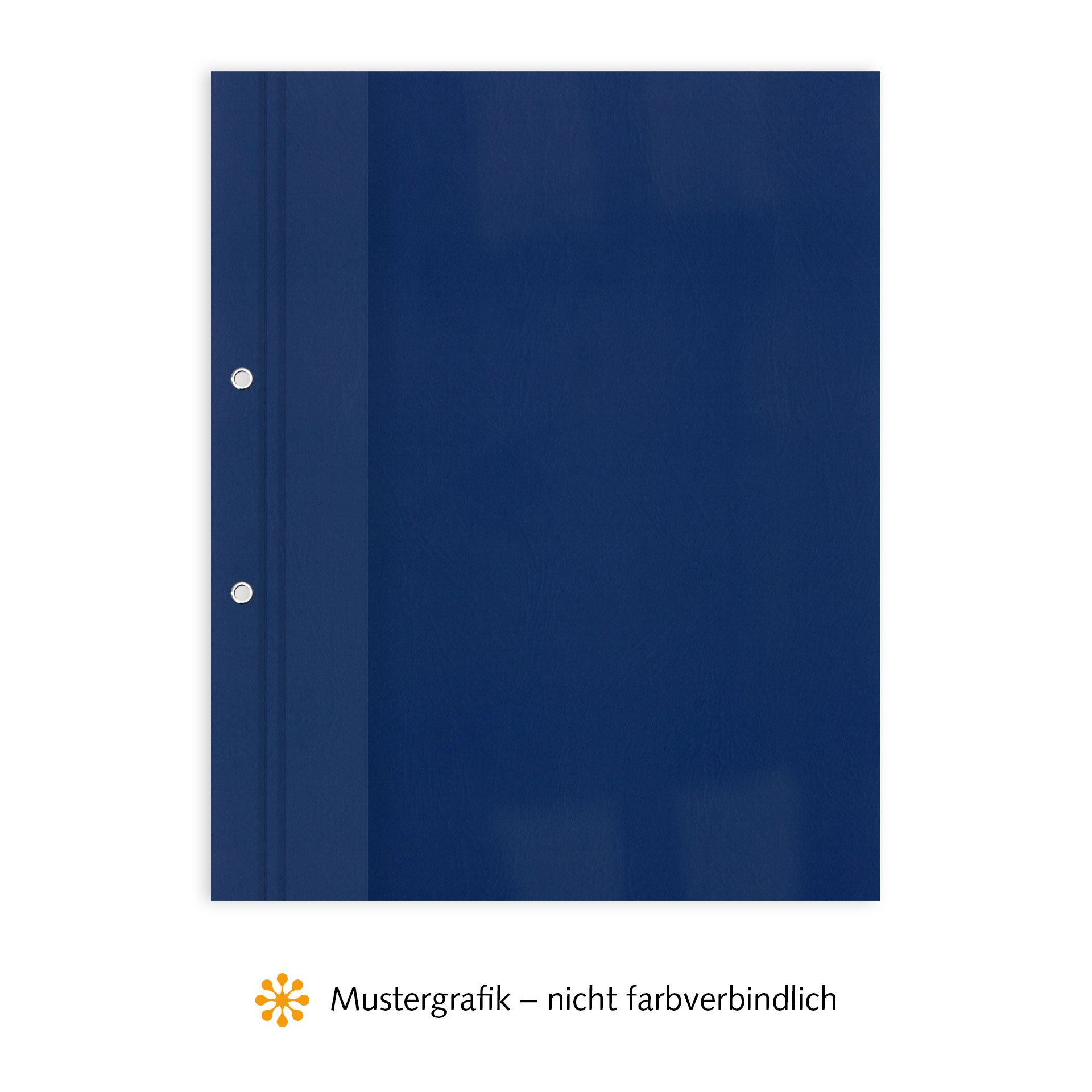 Bilanz- & Bindemappen B2, Vorderseite Folie KLAR transparent, Rückseite Karton Leder, Dunkelblau / Royalblau, innen 8-fach geöst, außen 2-fach geöst, Ösen Eisen vernickelt
