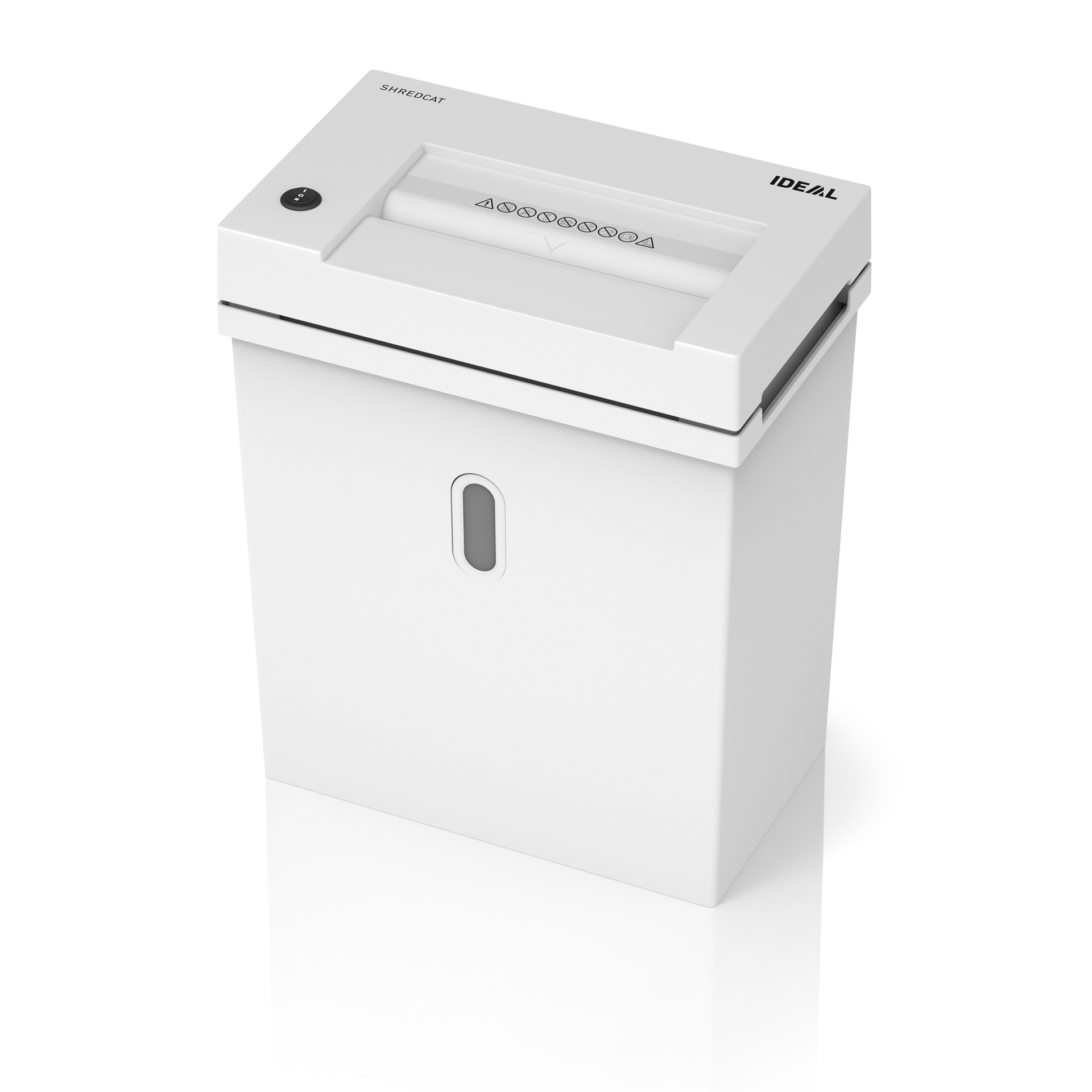 ideal shredcat 8200 aktenvernichter, rechte-und vorderansicht