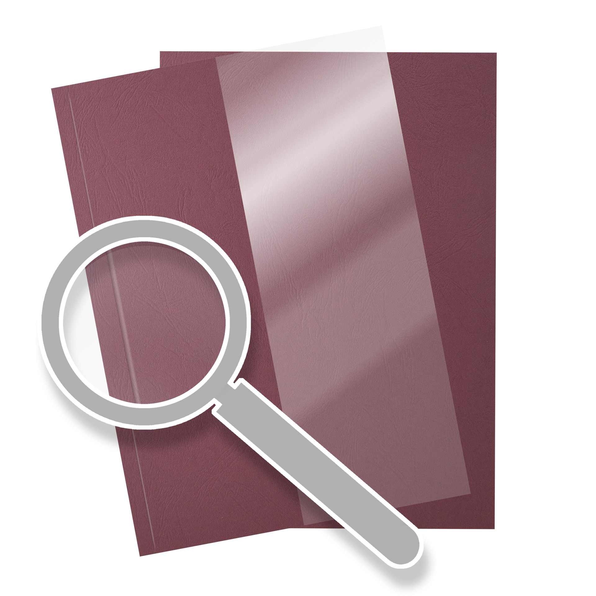 Einbanddeckel | Halb Karton - Halb Folie KRISTALLKLAR für SureBind Systeme | Leder - bordeaux, mit Rückendeckel, Rillung: 10mm Einbanddeckel | Halb Karton - Halb Folie KRISTALLKLAR für SureBind Systeme | Leder - bordeaux, mit Rückendeckel, Rillung: 10mm