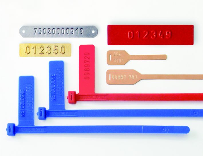 Muster für Kabelbinder Prägungen der Nummerier-Prägemaschine vom Typ PERNUMA Metallprint E/ES
