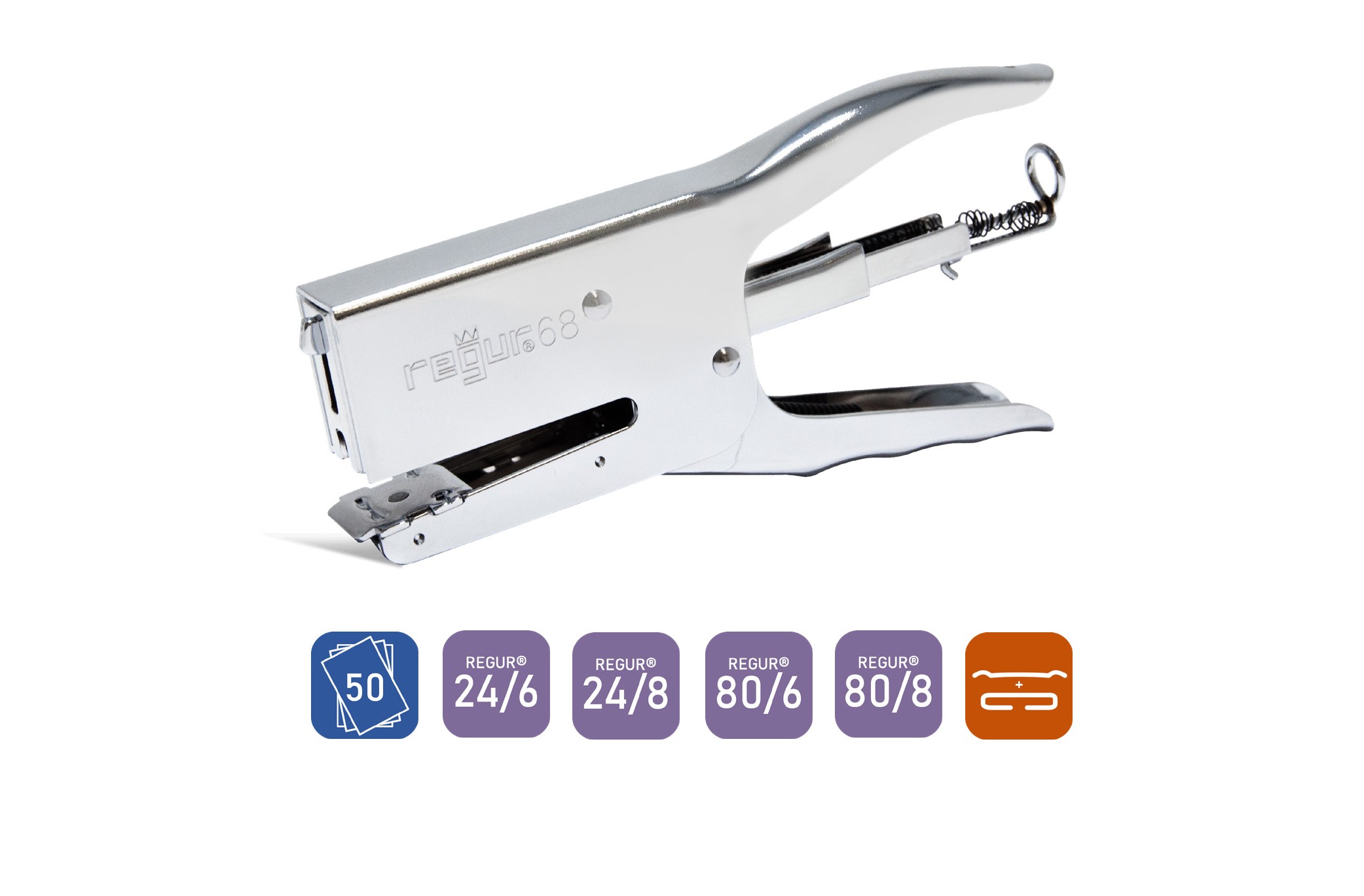 Heftzange Regur 68 Stabile Metallheftzange Regur 68 für offene und geschlossene Heftung