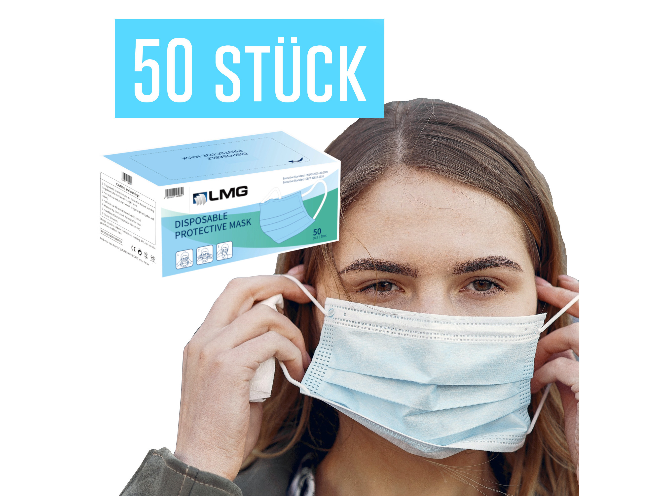 Atemschutzmaske-3-lagig-Mundschutz-9060 Medizinische Einwegmaske 50-Stück | 3-lagig