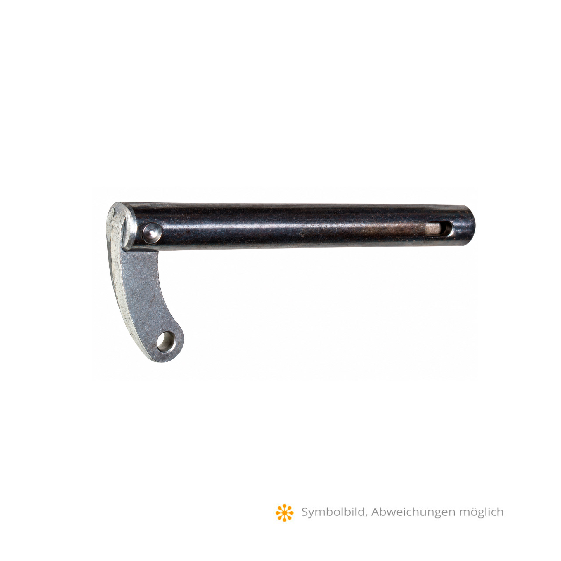 HANG Zylinder für Piccolo-S 101-04, Detailansicht Symbolbild eines HANG Zylinders für die Piccolo-S 101-04: dunkler zylindrischer Körper mit länglicher Öffnung rechts und gebogener Lasche mit Loch links.