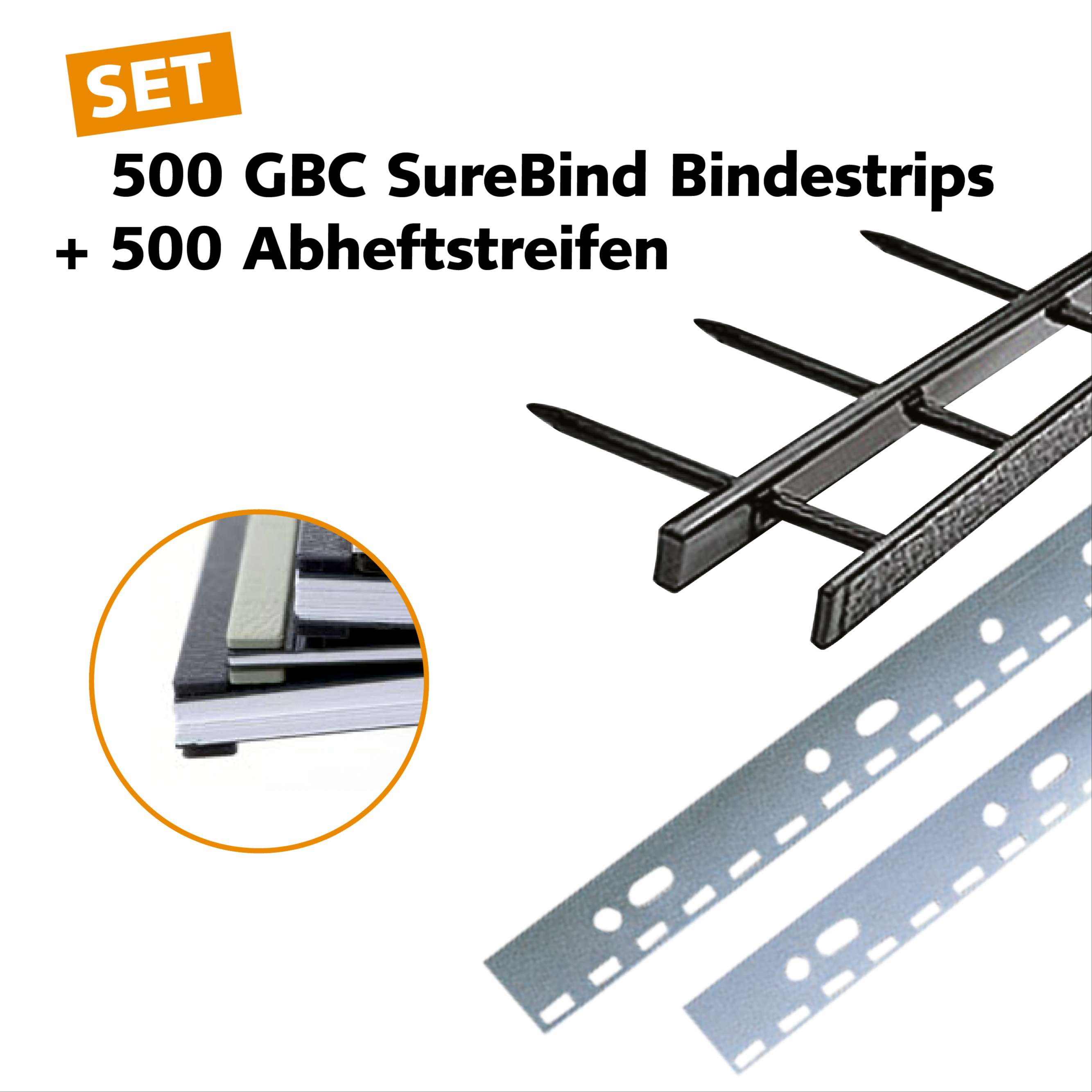 Set_GBC-SureBind-Bindestrips Startset 500 GBC SureBind Bindestrips inkl. Abheftstreifen - Startset
