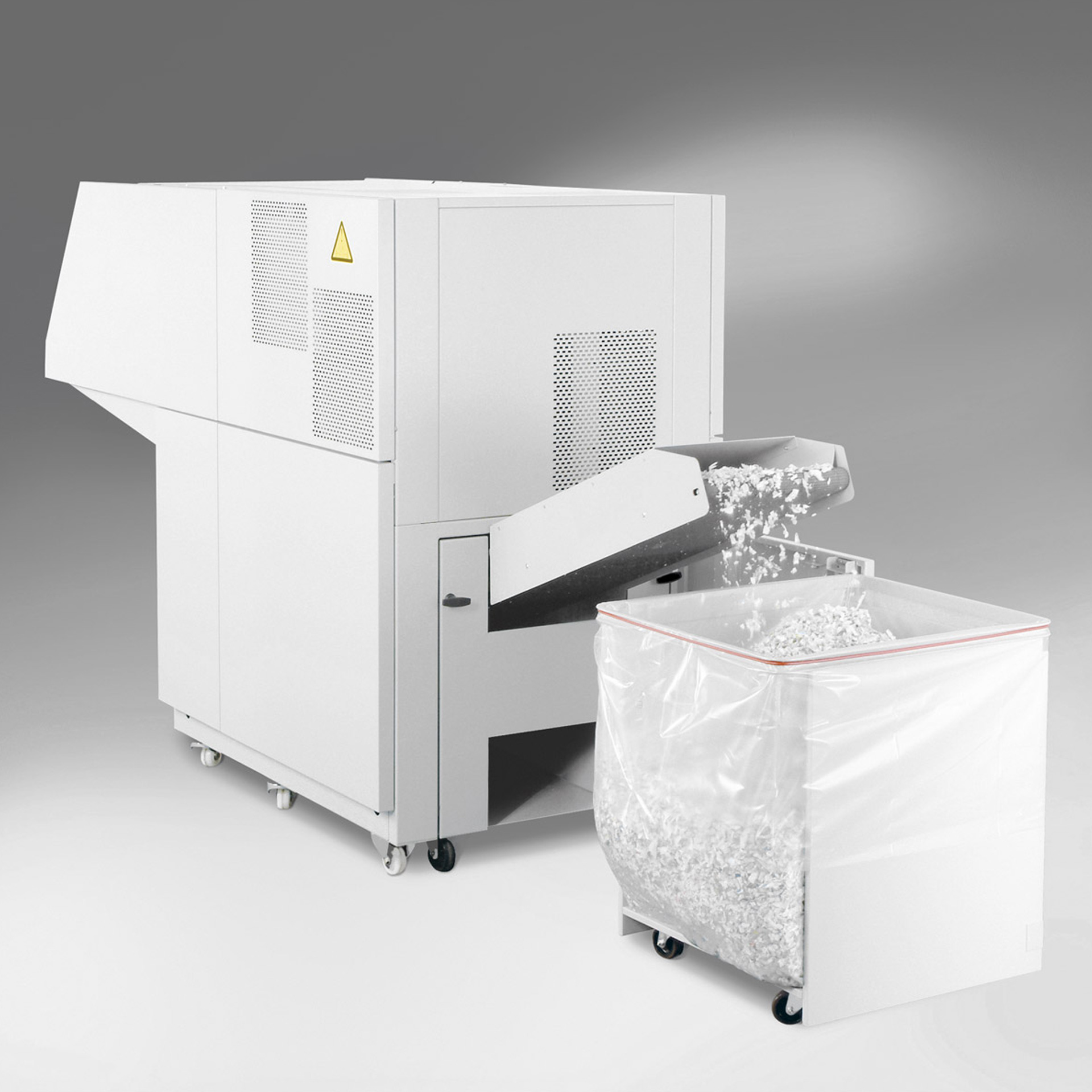 modulares transportband system fuer ideal aktenvernichter 5009 modulares transportband system fuer ideal aktenvernichter 5009, abgebildet mit einem fahrbarem schnittgutwagen