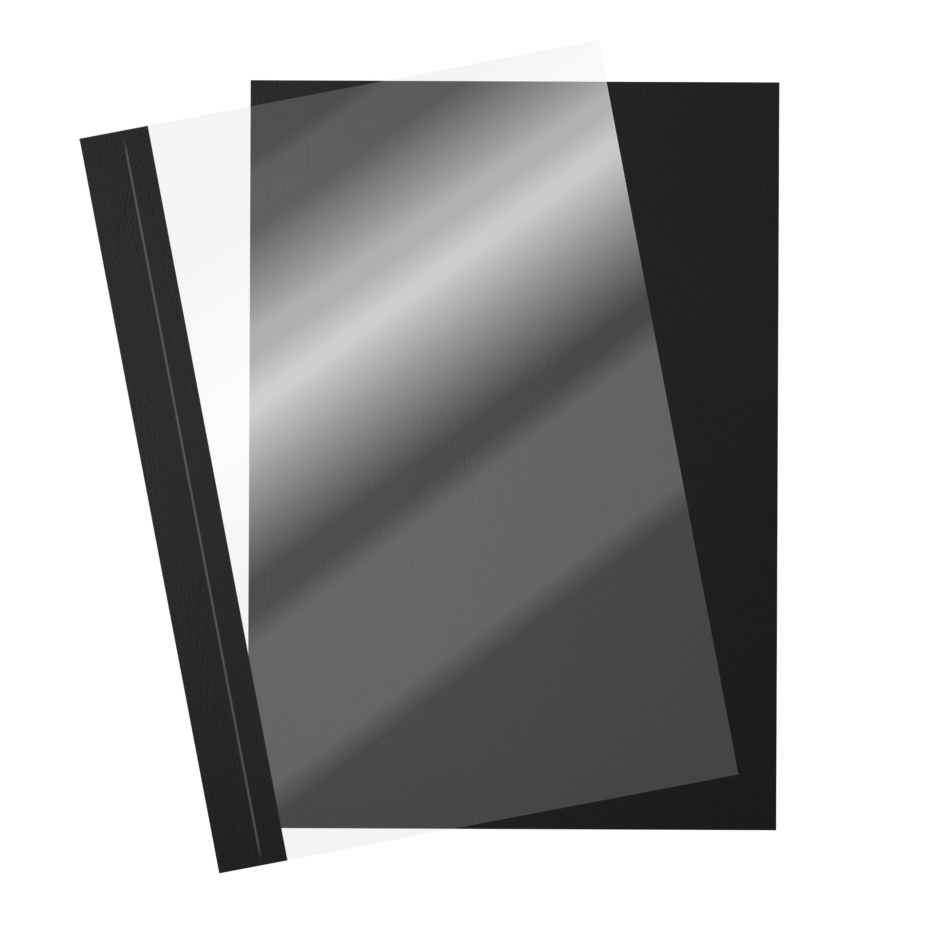 Bindefolien KLAR transparent mit Randstreifen | SureBind / Velobind Cover | Leder - Schwarz mit Rückendeckel