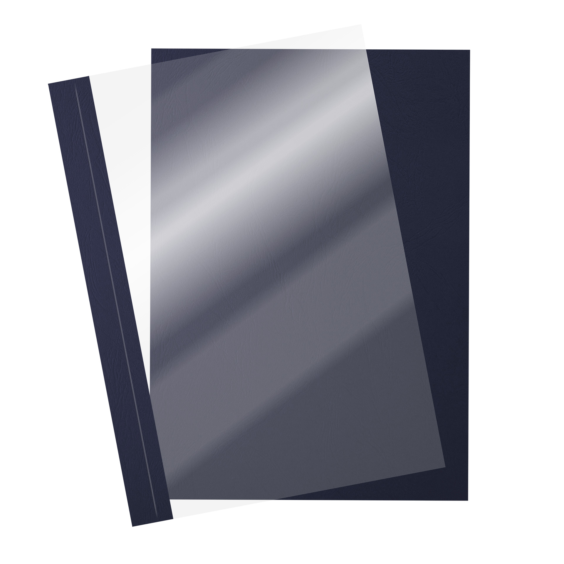Bindefolien KLAR transparent mit Randstreifen | SureBind / Velobind Cover | Leder - Nachtblau mit Rückendeckel