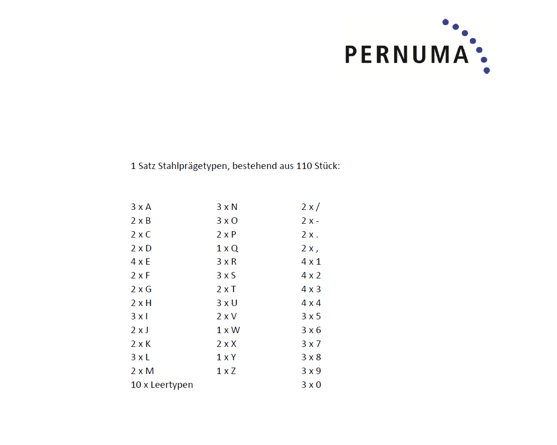 Pernuma satz Stahlprägetypen Pernuma satz Stahlprägetypen liste